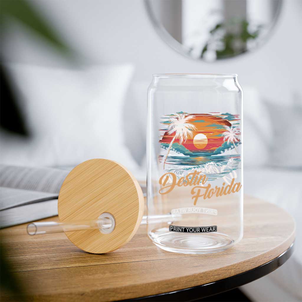 Destin Florida Beach Glass Can Retro Sunset Palm Tree Graphic TS12 Print Your Wear
