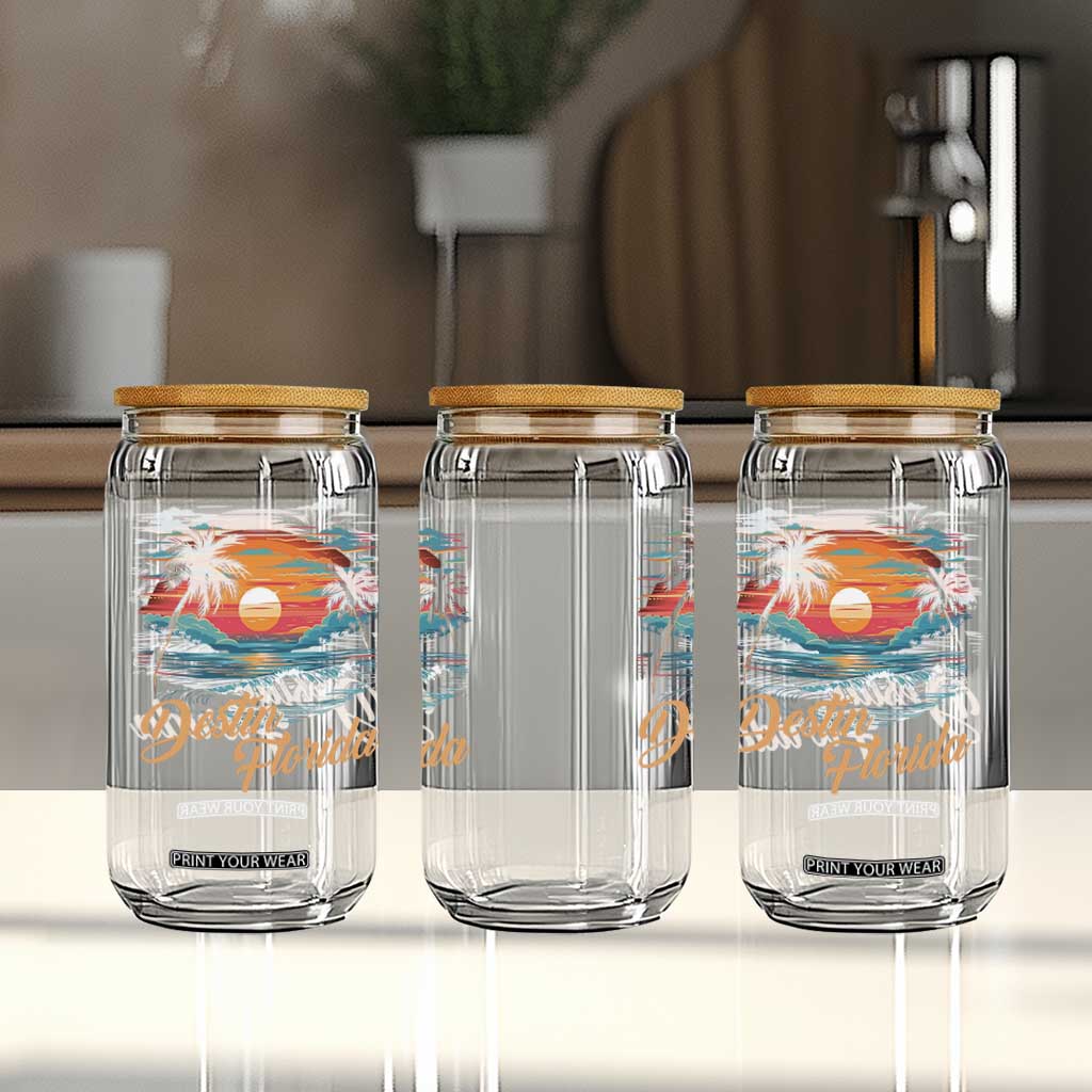 Destin Florida Beach Glass Can Retro Sunset Palm Tree Graphic TS12 Print Your Wear