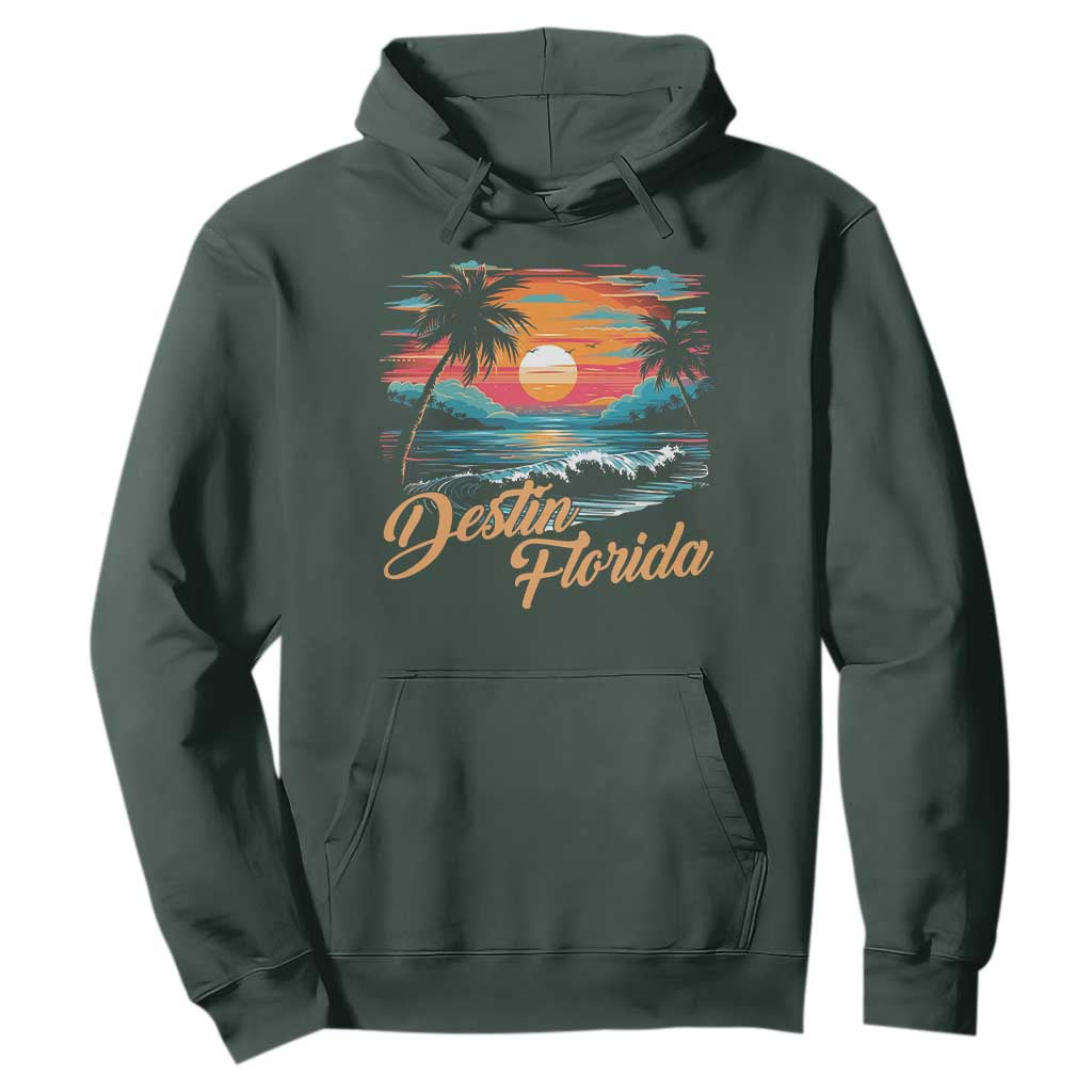 Destin Florida Beach Hoodie Retro Sunset Palm Tree Graphic