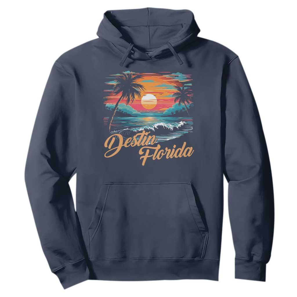 Destin Florida Beach Hoodie Retro Sunset Palm Tree Graphic