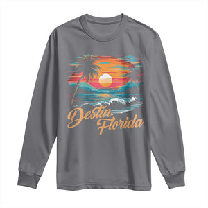 Destin Florida Beach Long Sleeve Shirt Retro Sunset Palm Tree Graphic TS12 Charcoal Print Your Wear