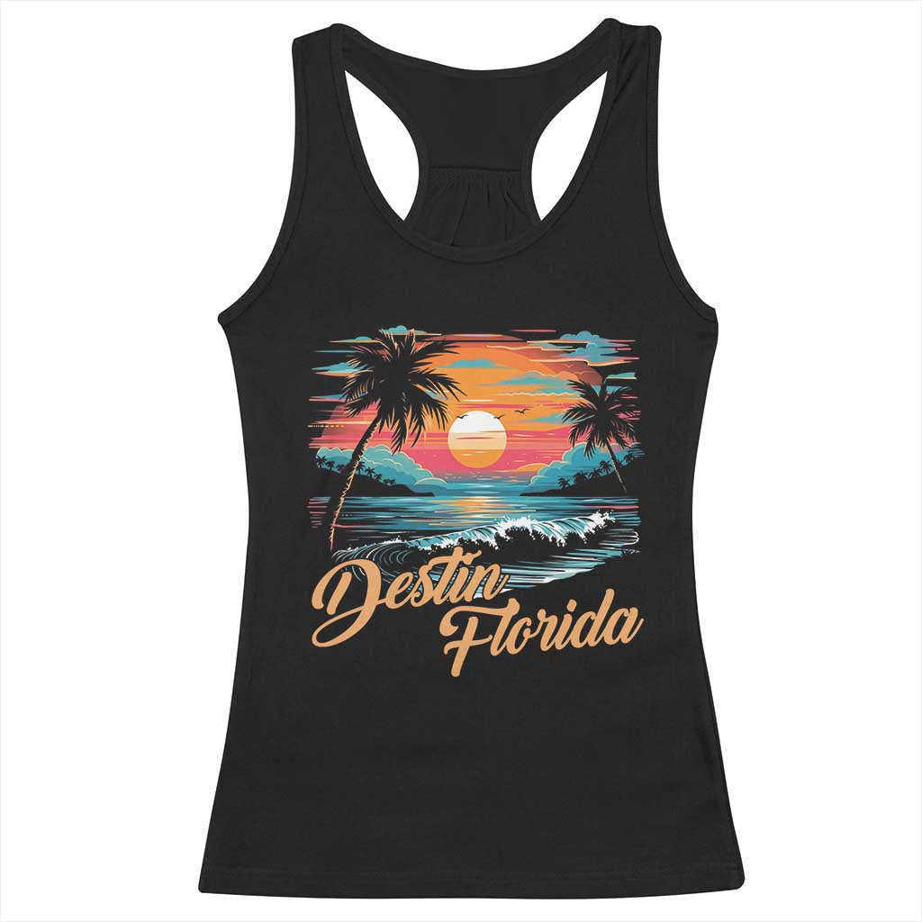 Destin Florida Beach Racerback Tank Top Retro Sunset Palm Tree Graphic TS12 Black Print Your Wear