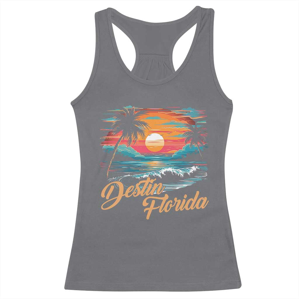 Destin Florida Beach Racerback Tank Top Retro Sunset Palm Tree Graphic