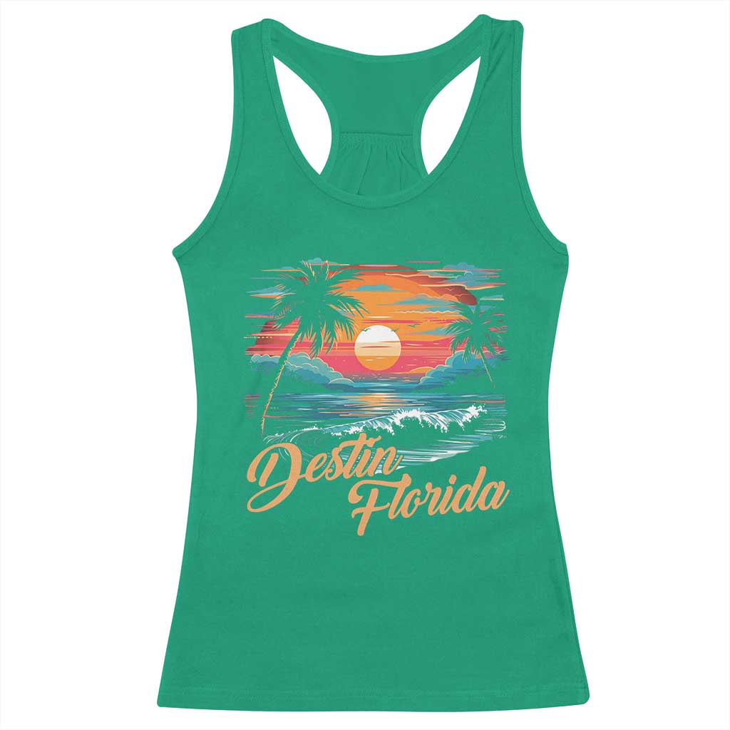 Destin Florida Beach Racerback Tank Top Retro Sunset Palm Tree Graphic