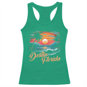 Destin Florida Beach Racerback Tank Top Retro Sunset Palm Tree Graphic