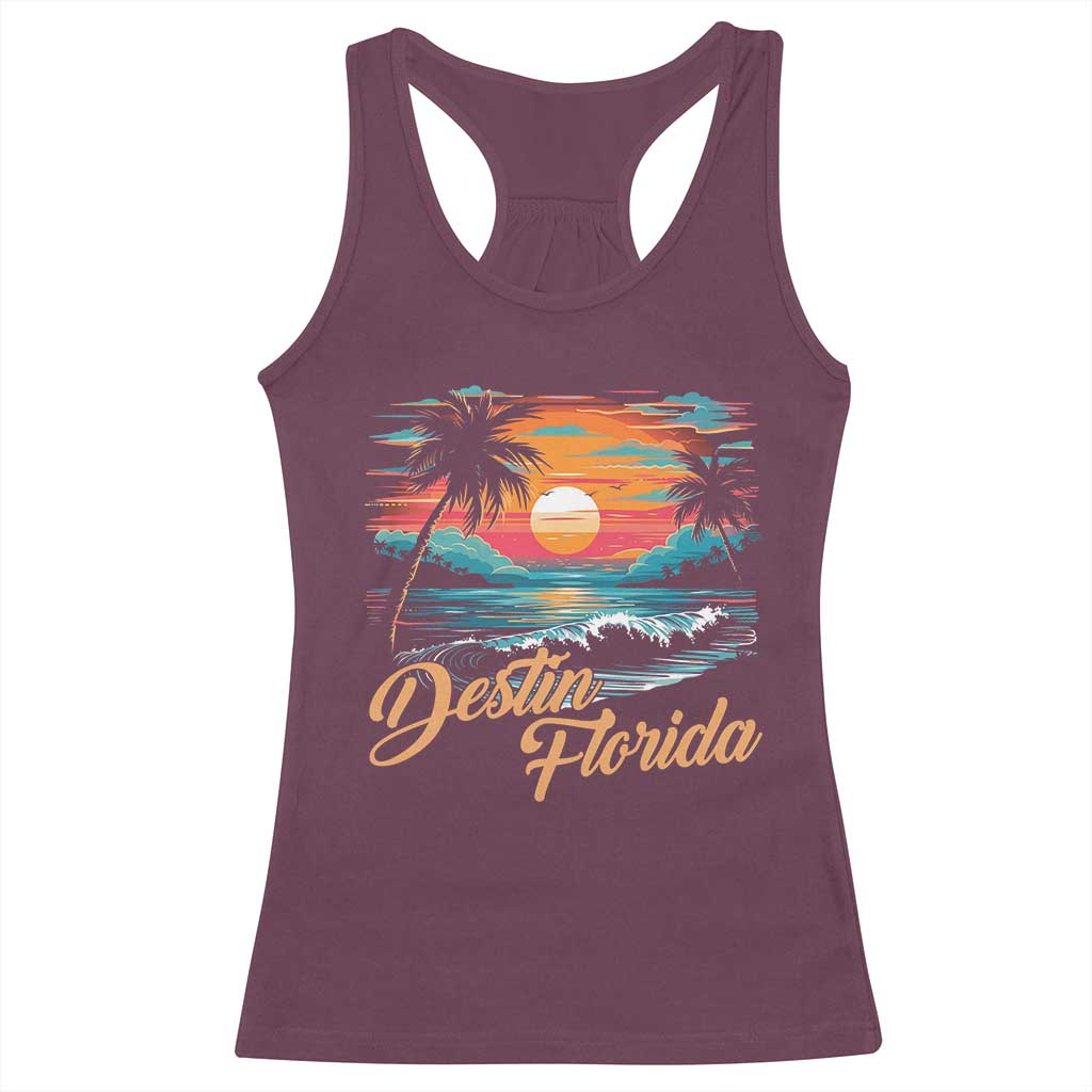 Destin Florida Beach Racerback Tank Top Retro Sunset Palm Tree Graphic