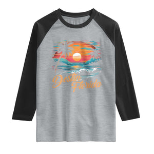 Destin Florida Beach Raglan Shirt Retro Sunset Palm Tree Graphic TS12 Heather Gray Black Print Your Wear