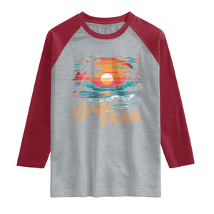 Destin Florida Beach Raglan Shirt Retro Sunset Palm Tree Graphic TS12 Heather Gray Heather Red Print Your Wear