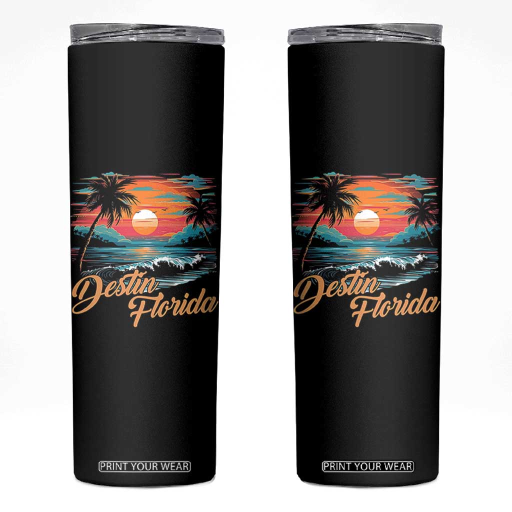 Destin Florida Beach Skinny Tumbler Retro Sunset Palm Tree Graphic TS12 Black Print Your Wear