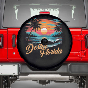 Destin Florida Beach Spare Tire Cover Retro Sunset Palm Tree Graphic TS12 Black Print Your Wear