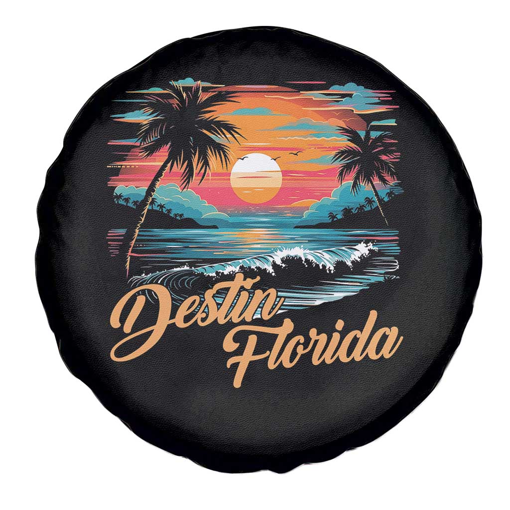 Destin Florida Beach Spare Tire Cover Retro Sunset Palm Tree Graphic TS12 Print Your Wear