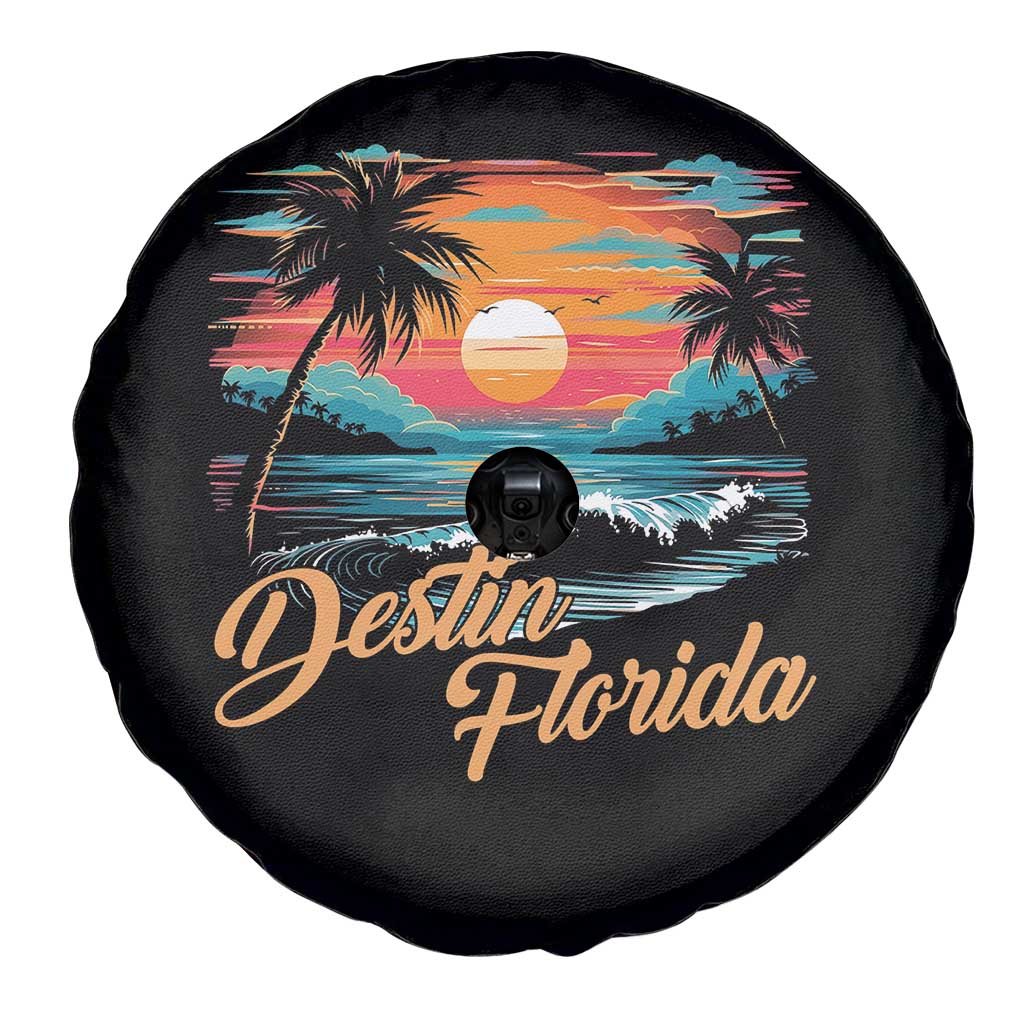 Destin Florida Beach Spare Tire Cover Retro Sunset Palm Tree Graphic TS12 Print Your Wear