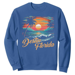 Destin Florida Beach Sweatshirt Retro Sunset Palm Tree Graphic TS12 Royal Blue Print Your Wear
