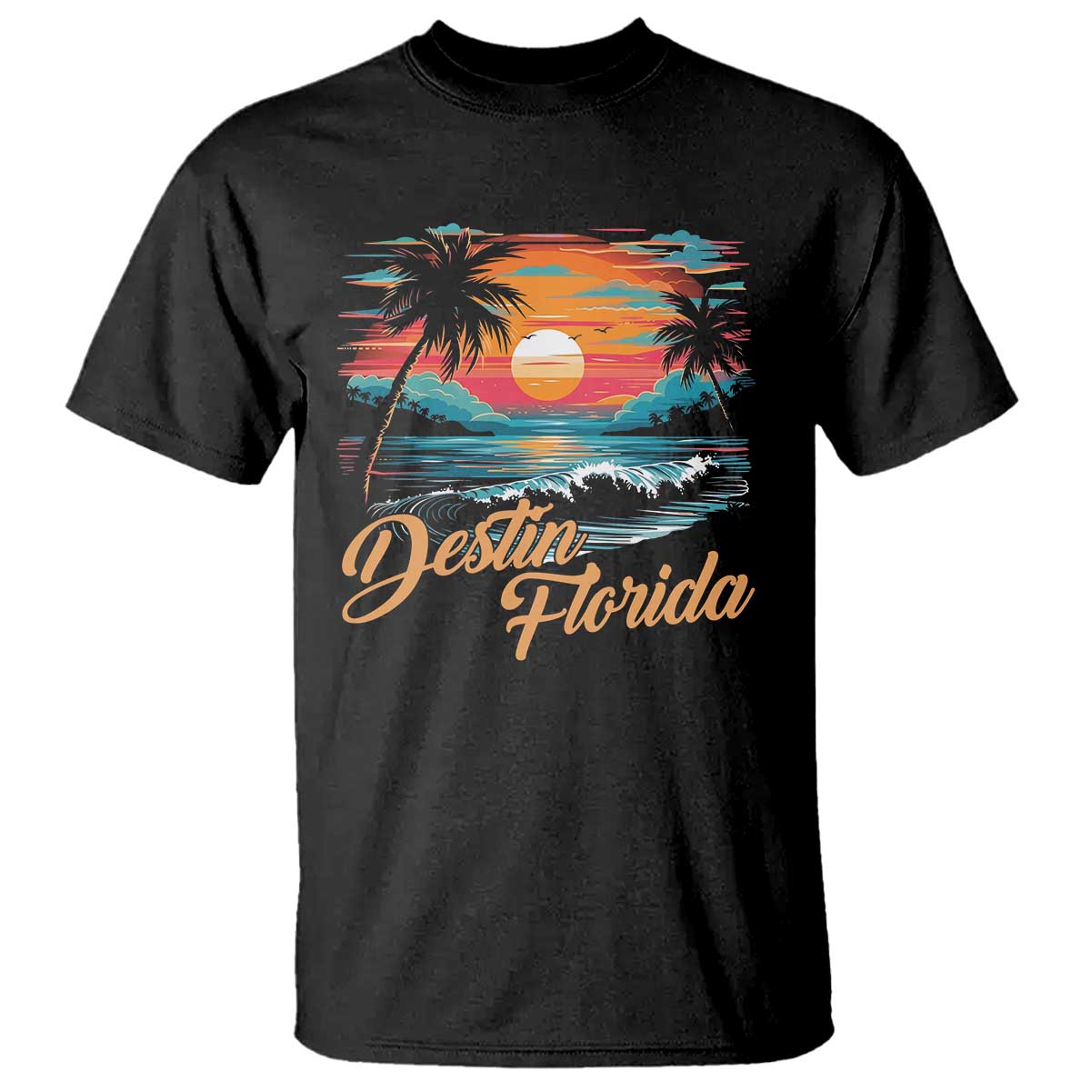 Destin Florida Beach T Shirt Retro Sunset Palm Tree Graphic