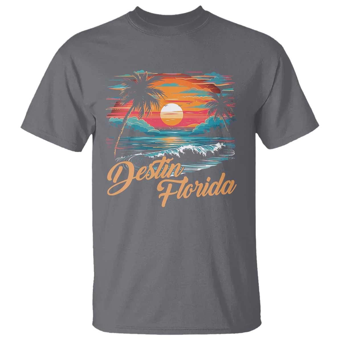 Destin Florida Beach T Shirt Retro Sunset Palm Tree Graphic