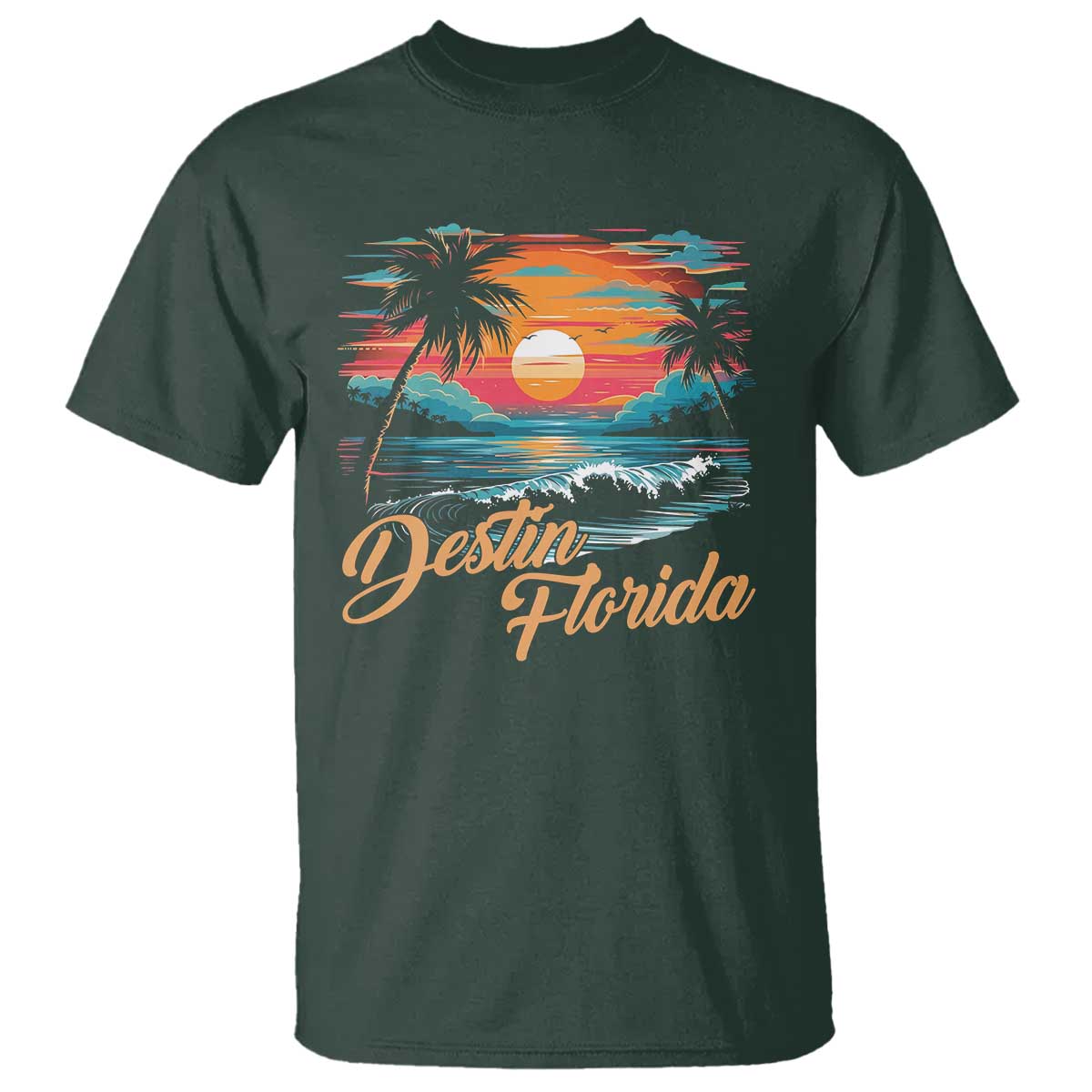 Destin Florida Beach T Shirt Retro Sunset Palm Tree Graphic