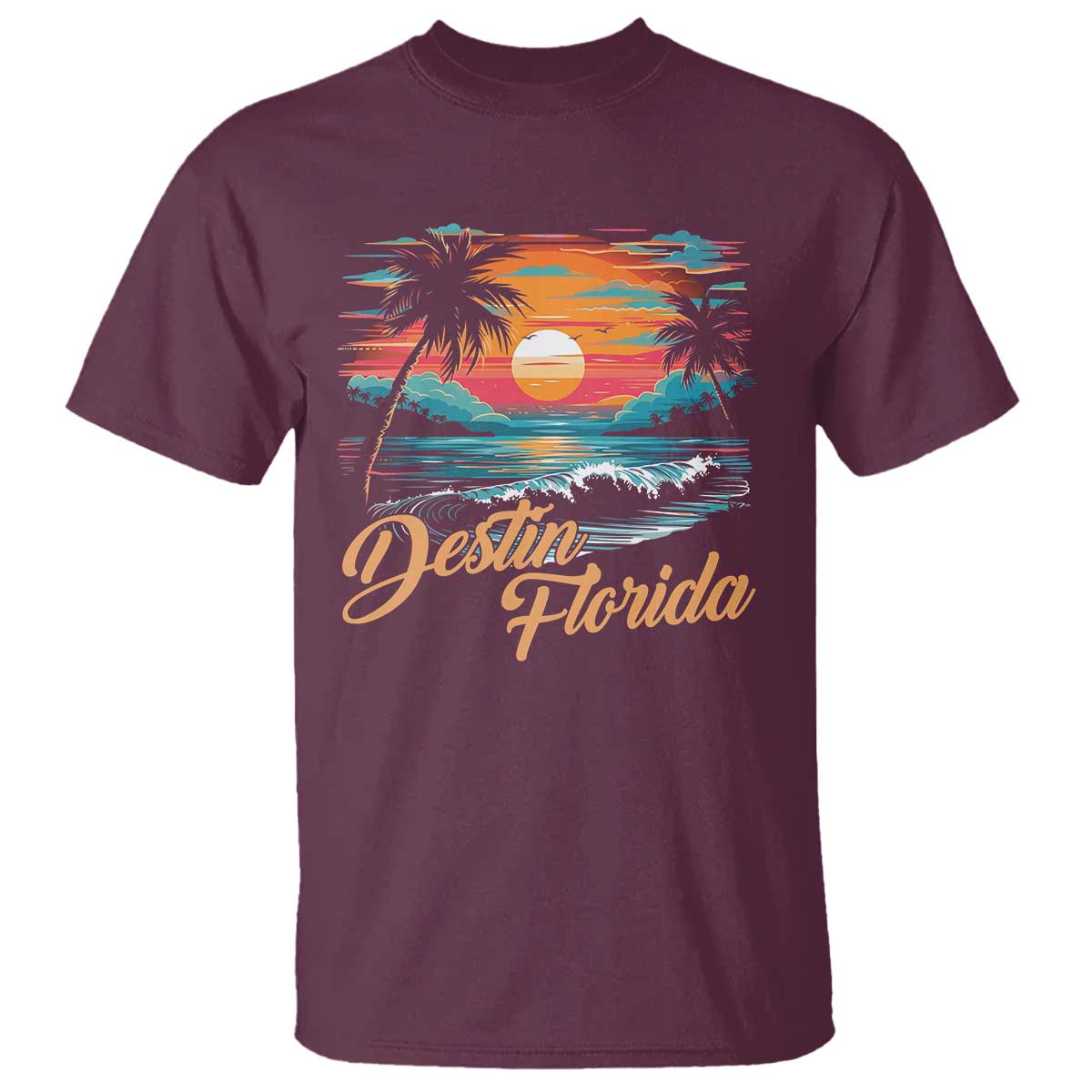 Destin Florida Beach T Shirt Retro Sunset Palm Tree Graphic
