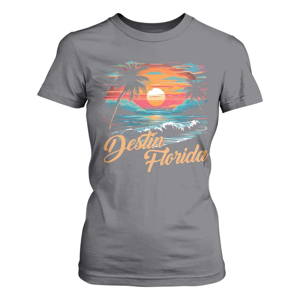 Destin Florida Beach T Shirt For Women Retro Sunset Palm Tree Graphic