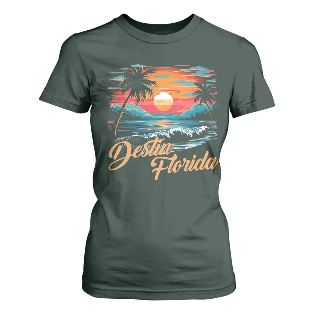 Destin Florida Beach T Shirt For Women Retro Sunset Palm Tree Graphic