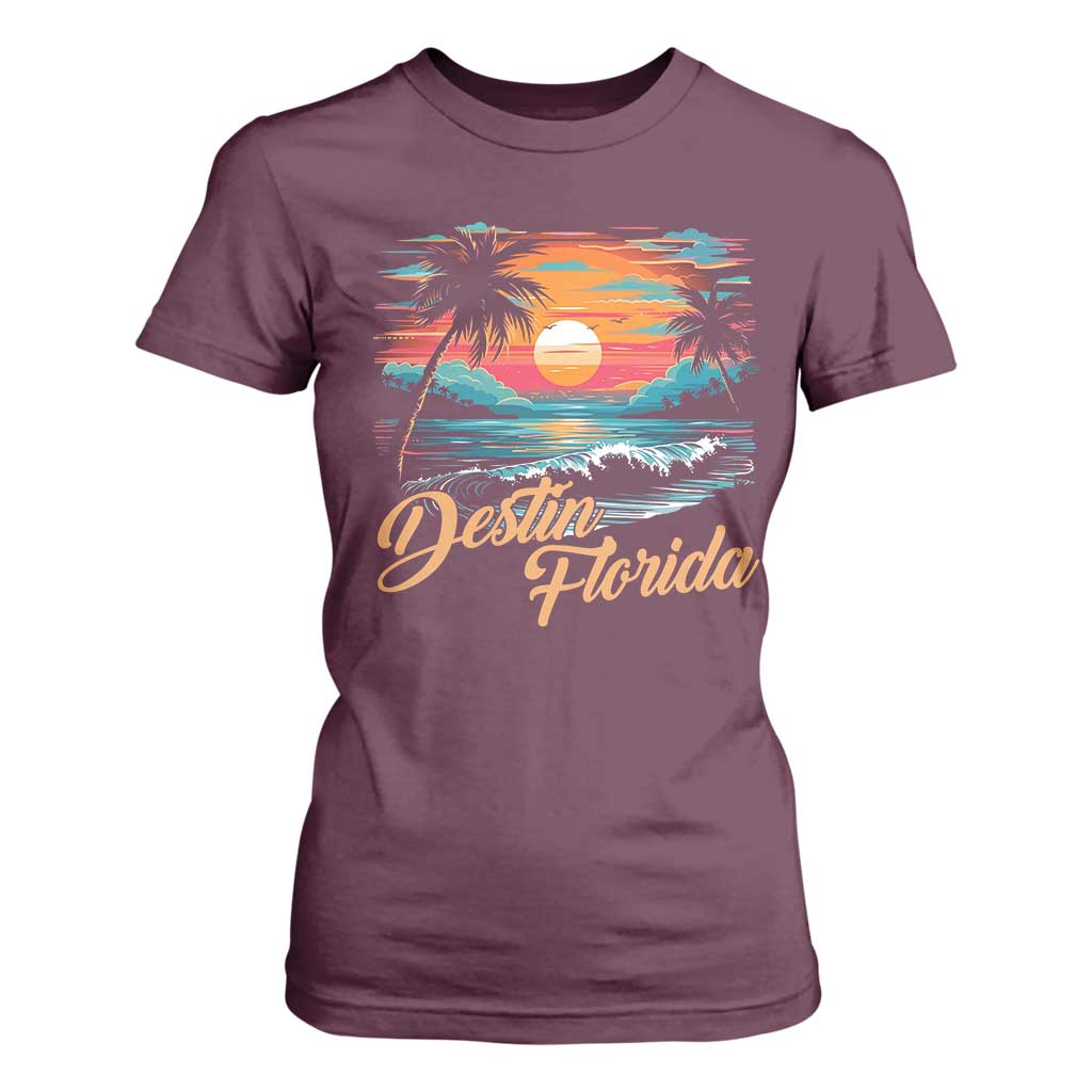 Destin Florida Beach T Shirt For Women Retro Sunset Palm Tree Graphic