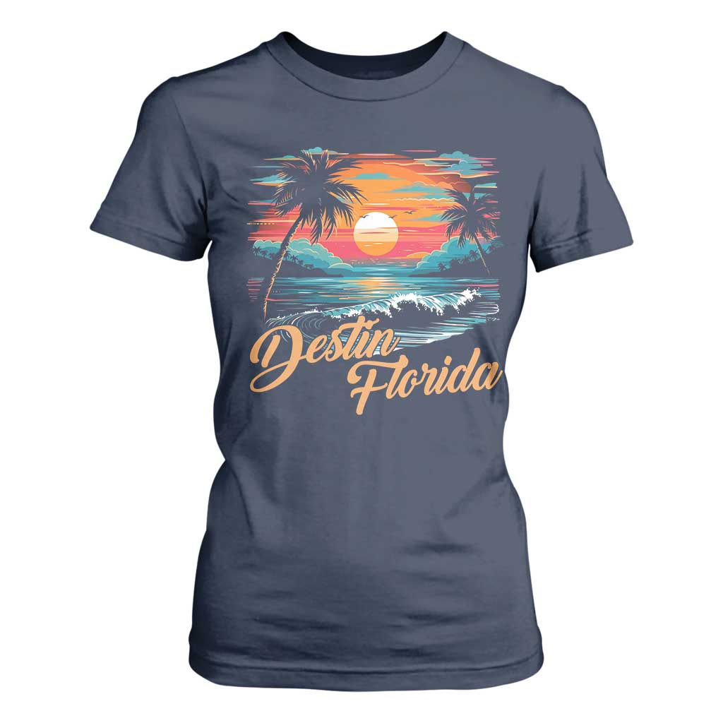 Destin Florida Beach T Shirt For Women Retro Sunset Palm Tree Graphic