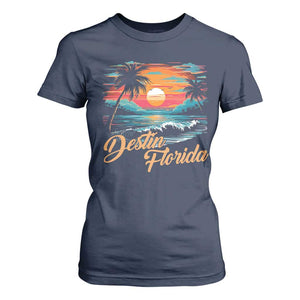 Destin Florida Beach T Shirt For Women Retro Sunset Palm Tree Graphic