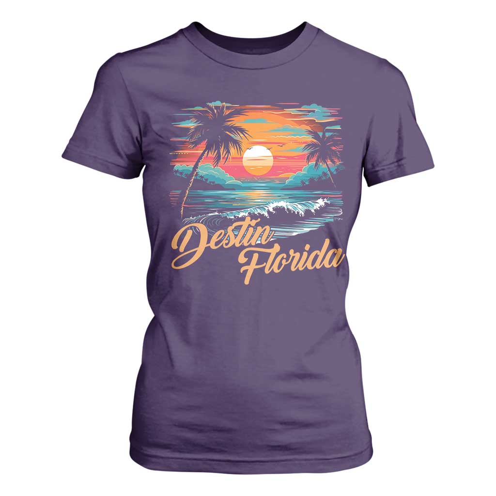 Destin Florida Beach T Shirt For Women Retro Sunset Palm Tree Graphic