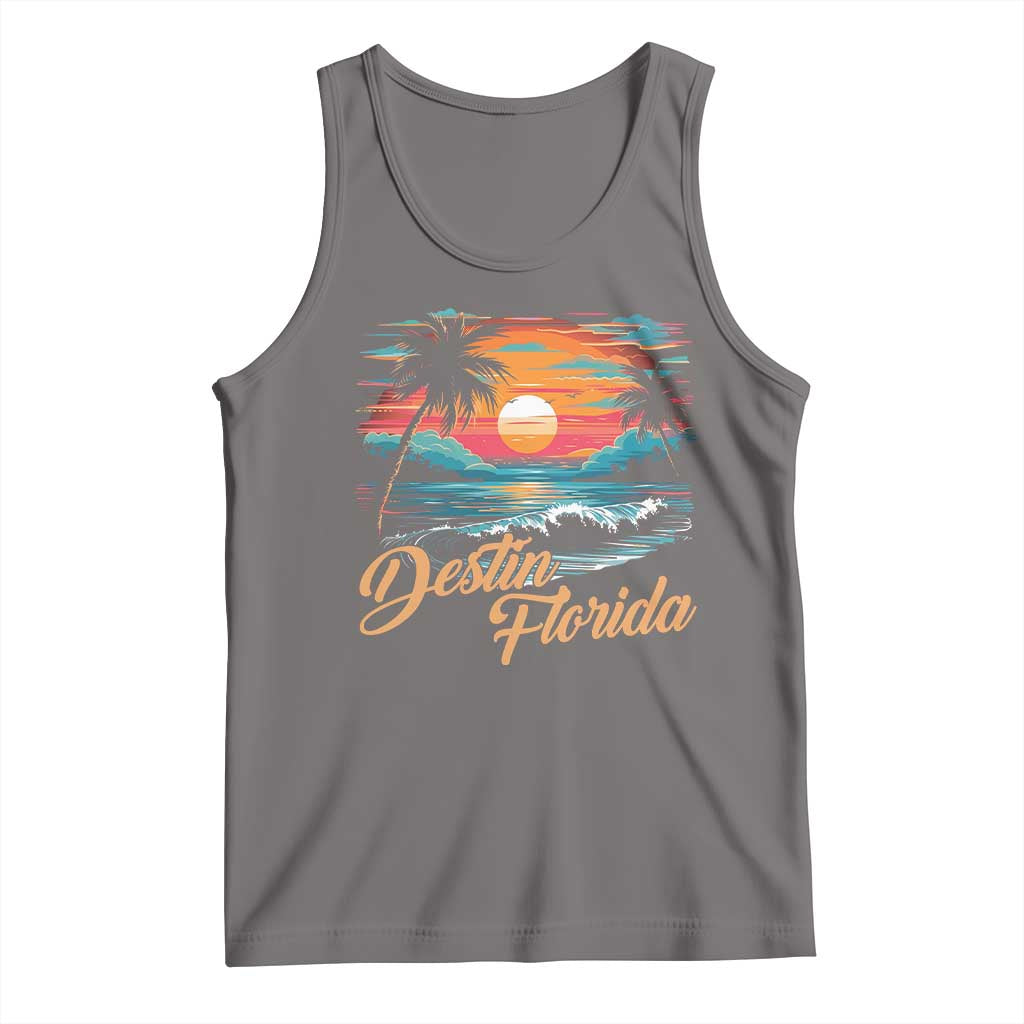 Destin Florida Beach Tank Top Retro Sunset Palm Tree Graphic TS12 Deep Heather Print Your Wear