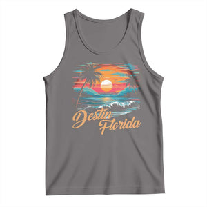 Destin Florida Beach Tank Top Retro Sunset Palm Tree Graphic TS12 Deep Heather Print Your Wear