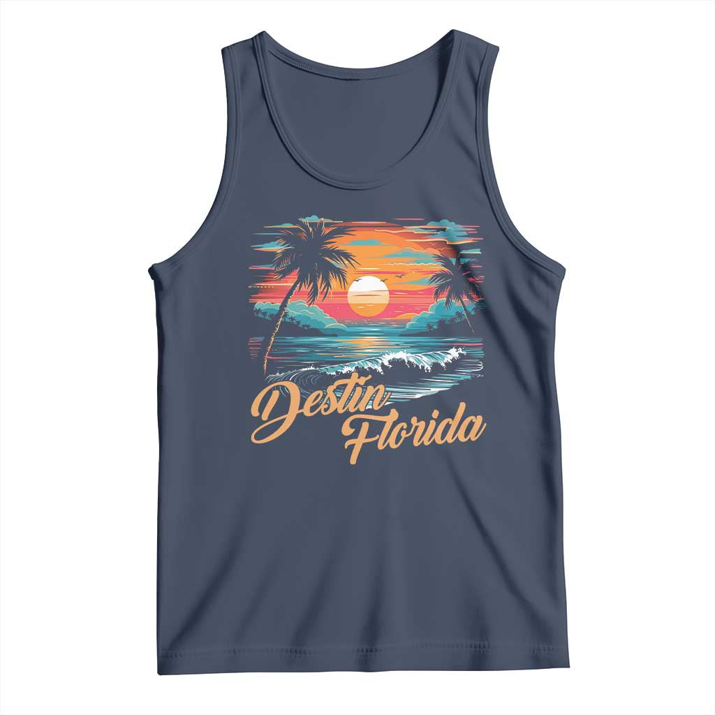 Destin Florida Beach Tank Top Retro Sunset Palm Tree Graphic TS12 Navy Print Your Wear