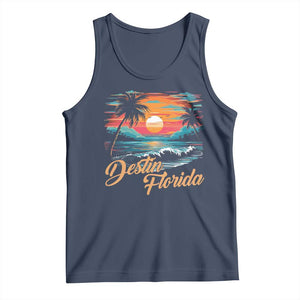 Destin Florida Beach Tank Top Retro Sunset Palm Tree Graphic TS12 Navy Print Your Wear