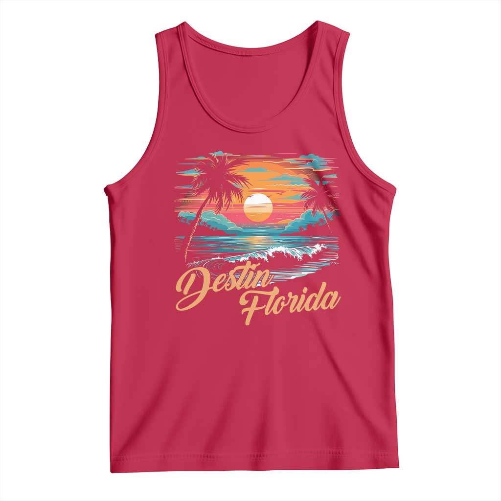 Destin Florida Beach Tank Top Retro Sunset Palm Tree Graphic TS12 Red Print Your Wear