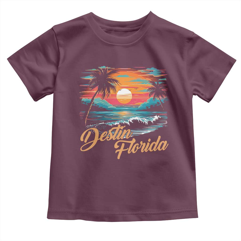Destin Florida Beach Toddler T Shirt Retro Sunset Palm Tree Graphic TS12 Maroon Print Your Wear