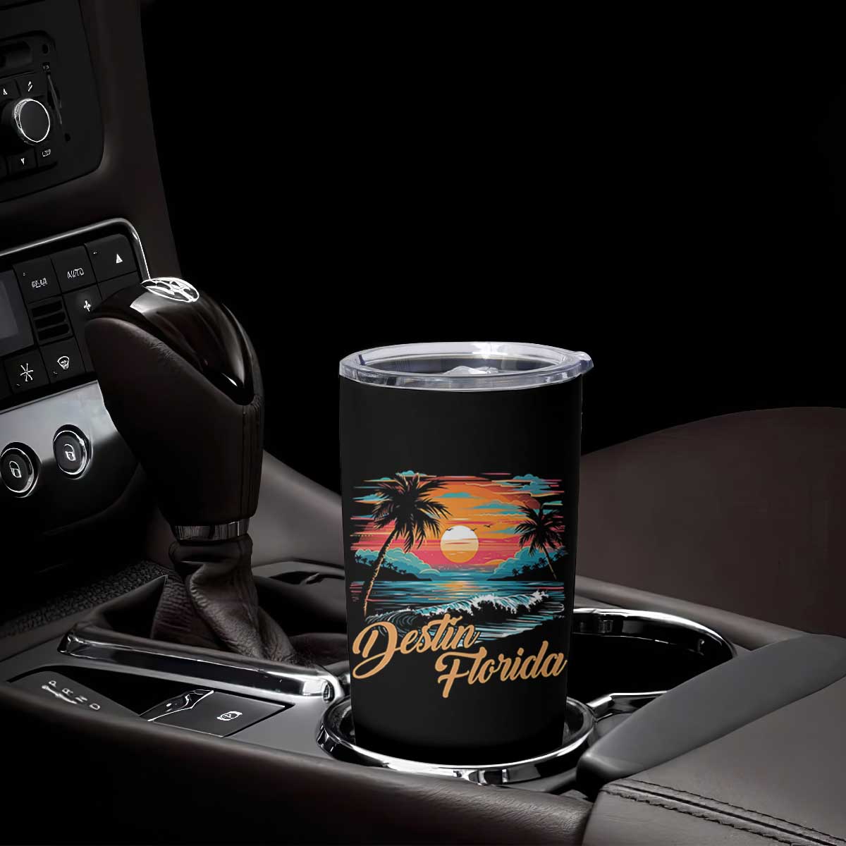Destin Florida Beach Tumbler Cup Retro Sunset Palm Tree Graphic TS12 Print Your Wear