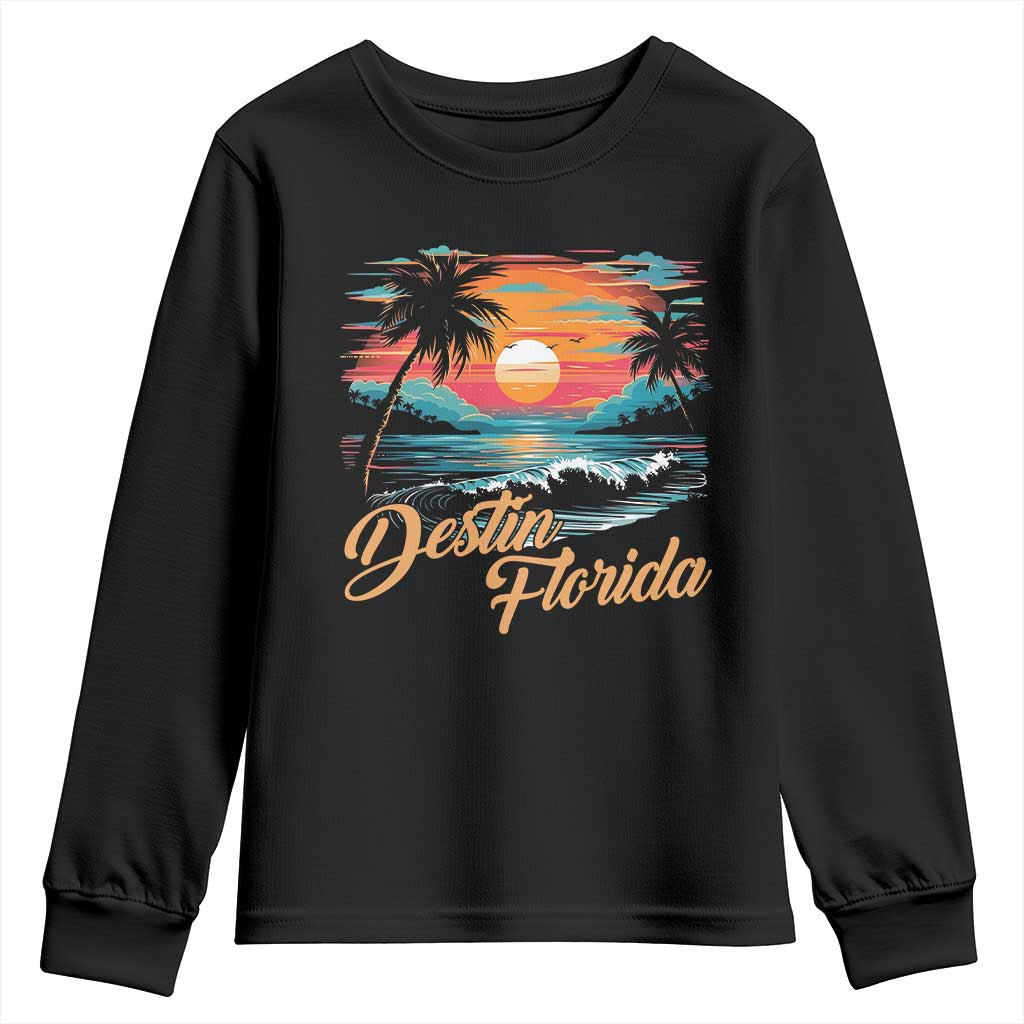 Destin Florida Beach Youth Sweatshirt Retro Sunset Palm Tree Graphic TS12 Black Print Your Wear
