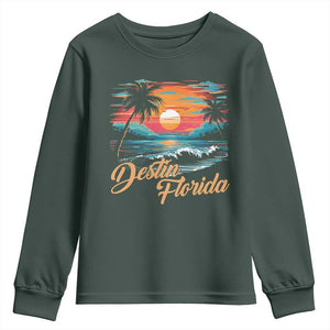 Destin Florida Beach Youth Sweatshirt Retro Sunset Palm Tree Graphic