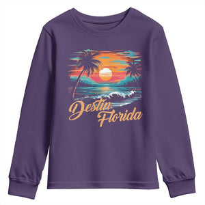 Destin Florida Beach Youth Sweatshirt Retro Sunset Palm Tree Graphic