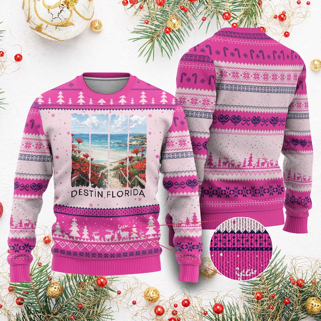 Destin Florida Ugly Christmas Sweater Summer Travel Beach Vacation Gift TS12 Hot Pink Print Your Wear