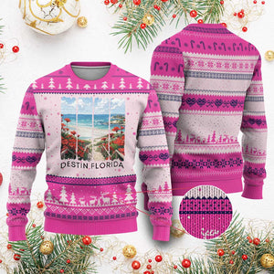 Destin Florida Ugly Christmas Sweater Summer Travel Beach Vacation Gift TS12 Hot Pink Print Your Wear