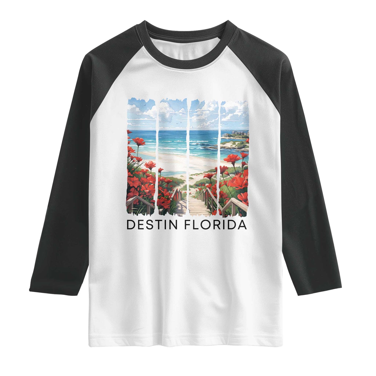 Destin Florida Raglan Shirt Summer Travel Beach Vacation Gift TS12 White Black Print Your Wear