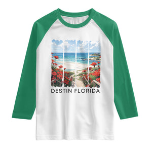 Destin Florida Raglan Shirt Summer Travel Beach Vacation Gift TS12 White Kelly Green Print Your Wear