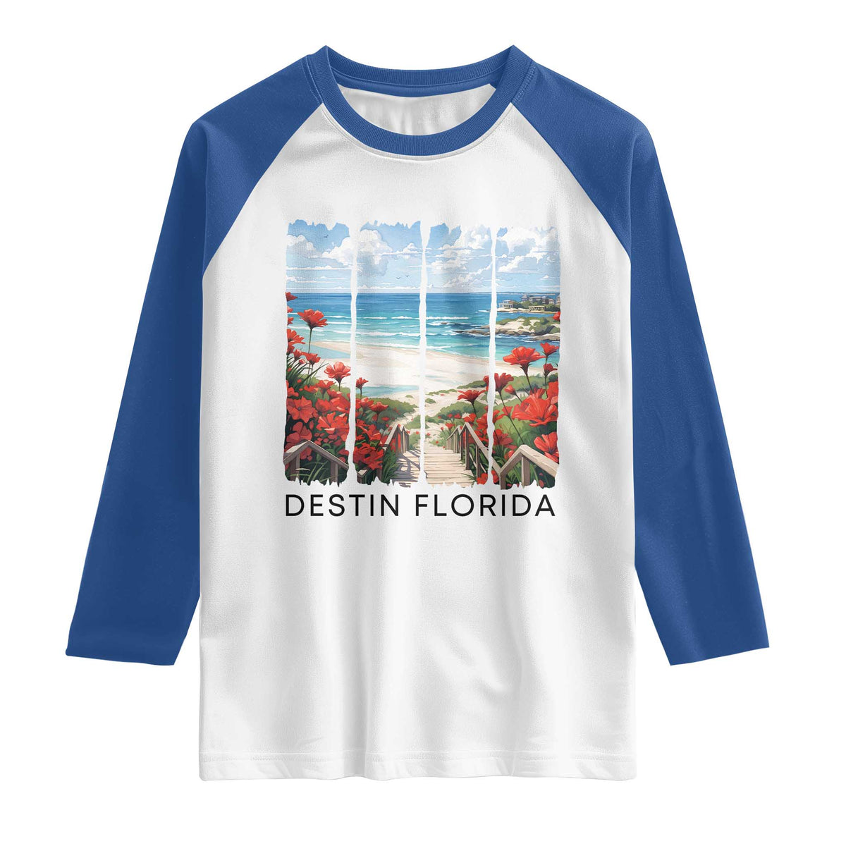 Destin Florida Raglan Shirt Summer Travel Beach Vacation Gift TS12 White Royal Print Your Wear