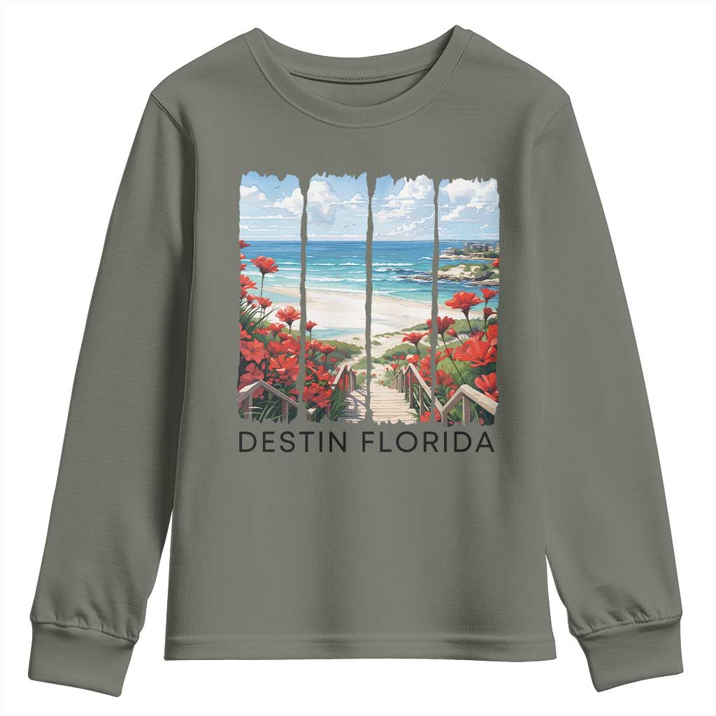 Destin Florida Youth Sweatshirt Summer Travel Beach Vacation Gift TS12 Military Green Print Your Wear