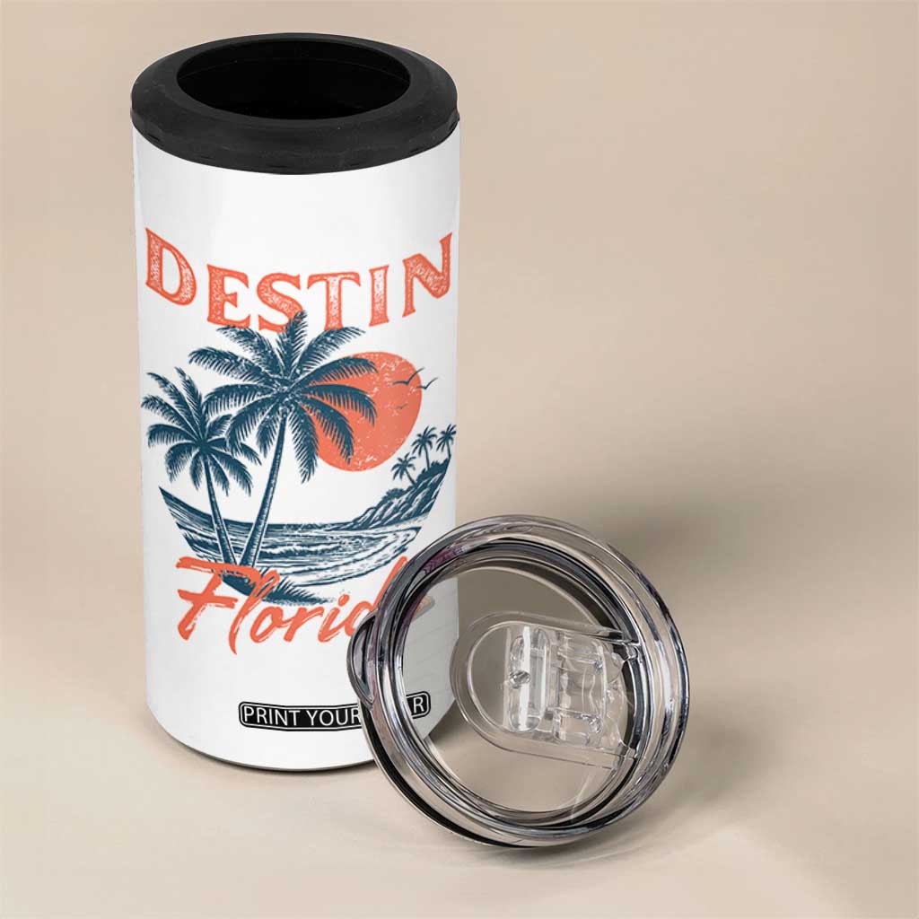 Vintage Destin Florida Beach 4 in 1 Can Cooler Tumbler Sunset Palm Tree Graphic TS12 Print Your Wear