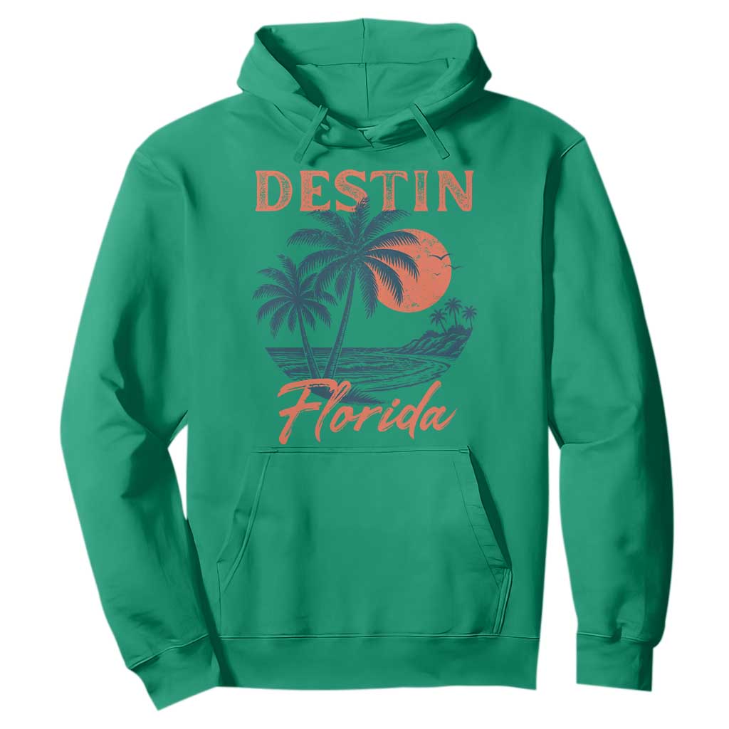 Vintage Destin Florida Beach Hoodie Sunset Palm Tree Graphic TS12 Irish Green Print Your Wear