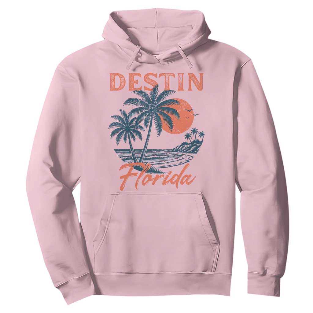 Vintage Destin Florida Beach Hoodie Sunset Palm Tree Graphic TS12 Light Pink Print Your Wear
