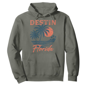 Vintage Destin Florida Beach Hoodie Sunset Palm Tree Graphic TS12 Military Green Print Your Wear