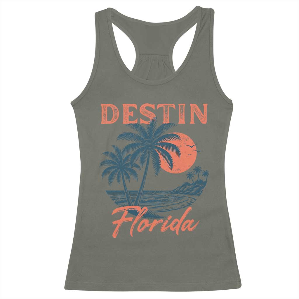 Vintage Destin Florida Beach Racerback Tank Top Sunset Palm Tree Graphic TS12 Military Green Print Your Wear