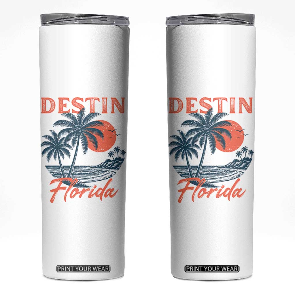 Vintage Destin Florida Beach Skinny Tumbler Sunset Palm Tree Graphic TS12 White Print Your Wear