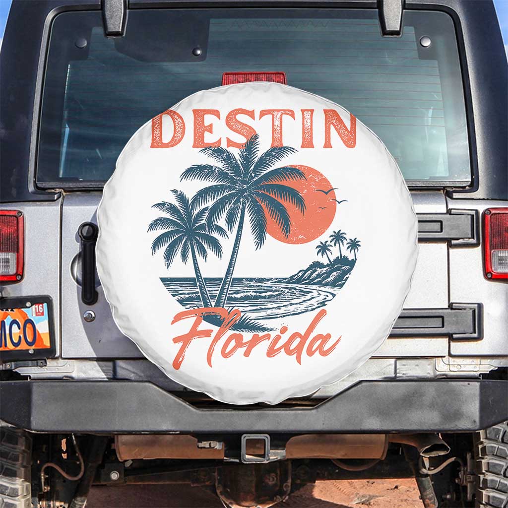 Vintage Destin Florida Beach Spare Tire Cover Sunset Palm Tree Graphic TS12 No hole White Print Your Wear